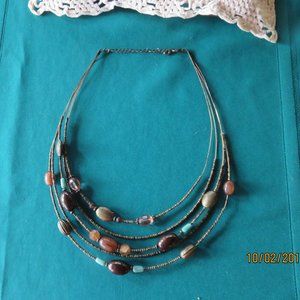 Brown and blue multi bead necklace